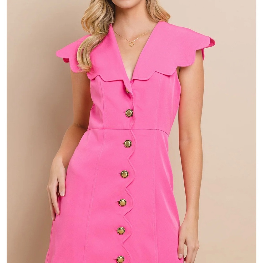 TCEC Pink Ruffled Buttoned Mini Dress NWOT